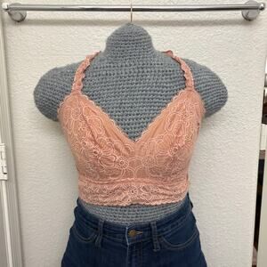 aerie Tan Brown Lace Racerback Double Layer Wireless Slip On Pull On Bralette XL